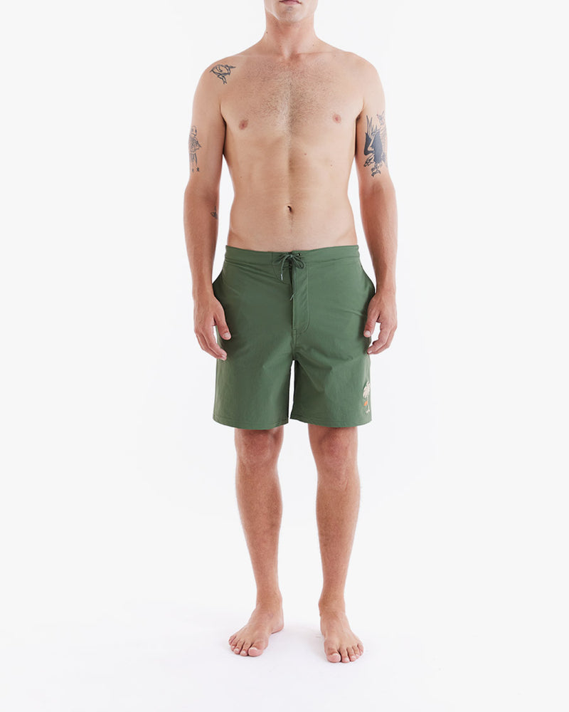 Boardshort Relaxed Fit Tropical - Verde Militar